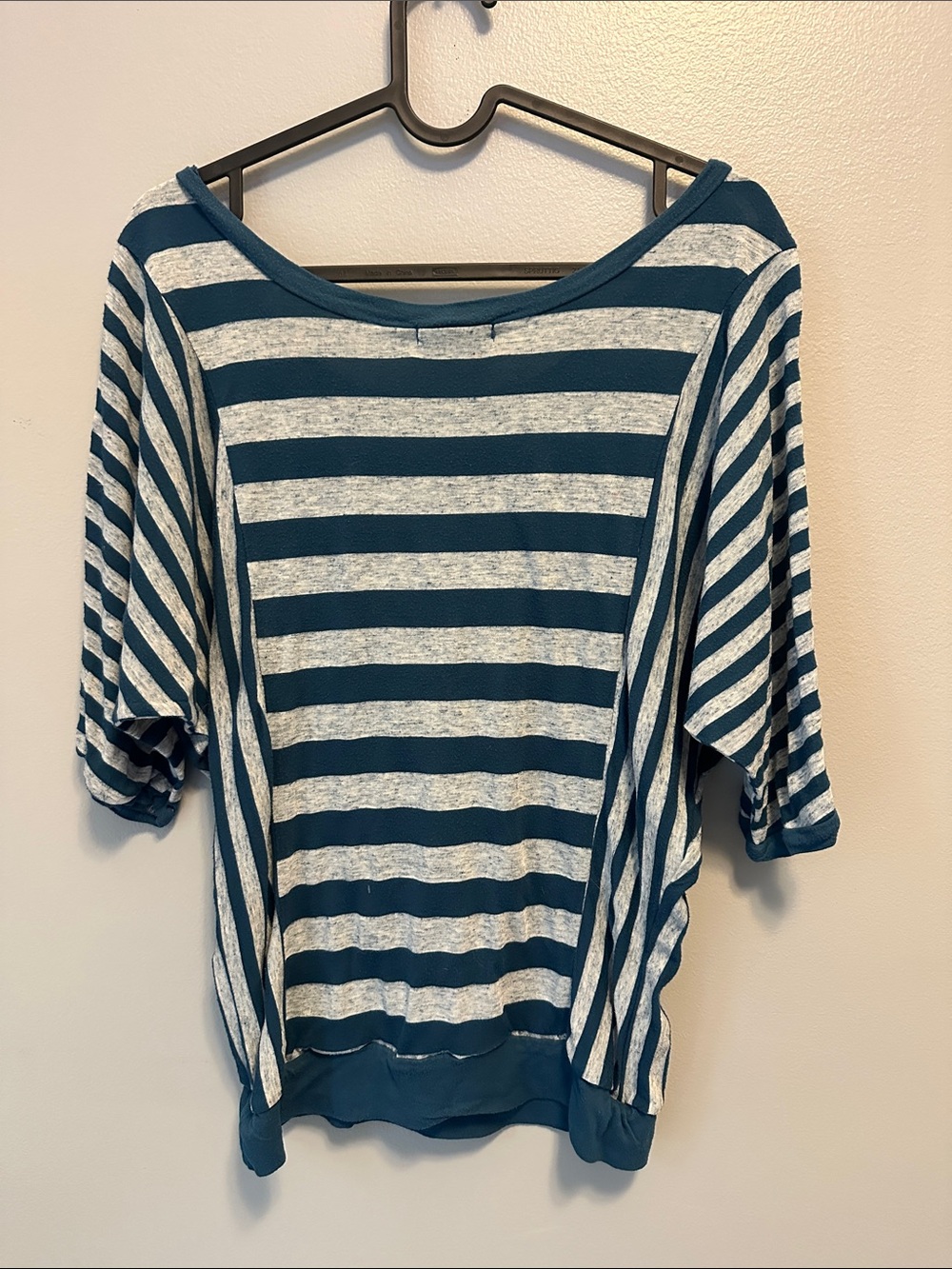 one clothing Teal and Light Gray Striped Short Sleeve Scoop Top - Picture 2 of 2